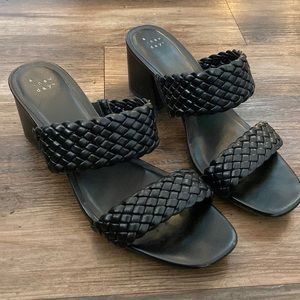 Black strappy low heels